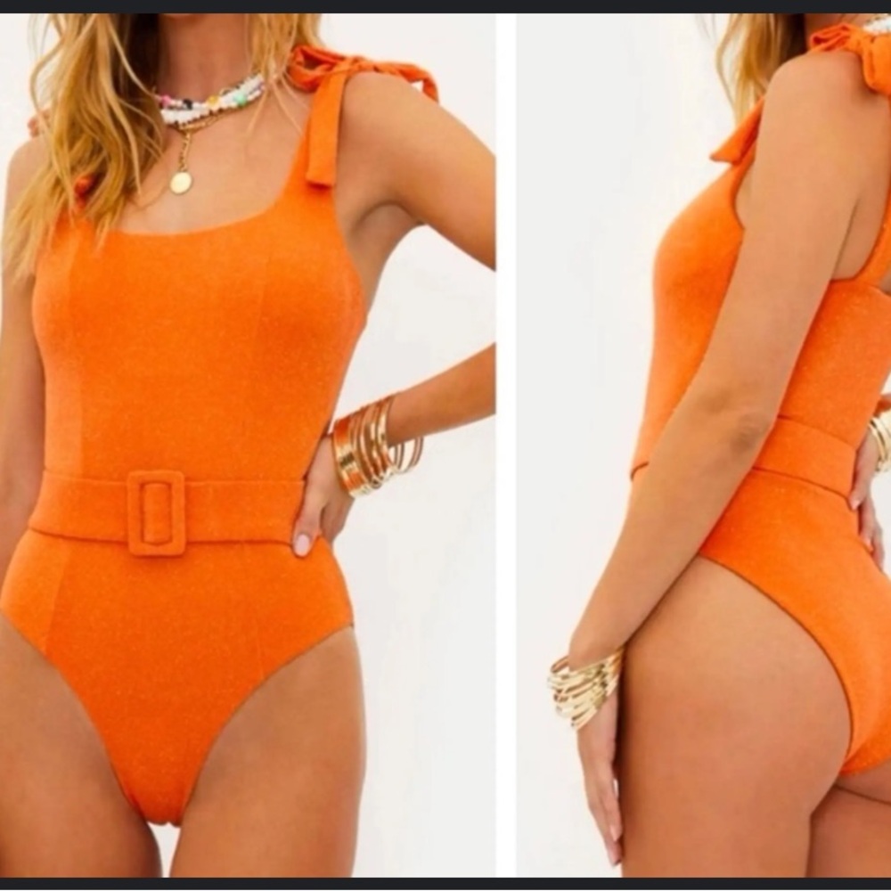 Beach Riot Orange Belted One-Piece Swimsuit